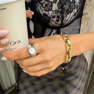 FOSSIL Heritage D-Link Gold-Tone Stainless Steel Chain Bracelet